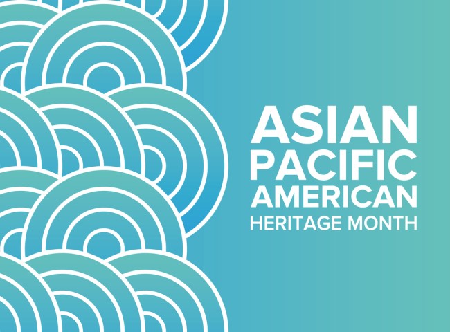 Blue green background with white text reading Asian Pacific American Heritage Month