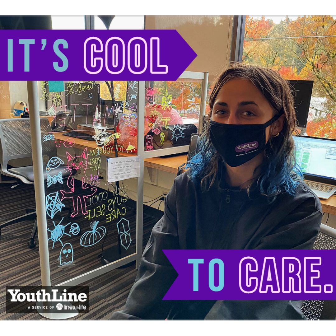 Young person in an office wearing a mask