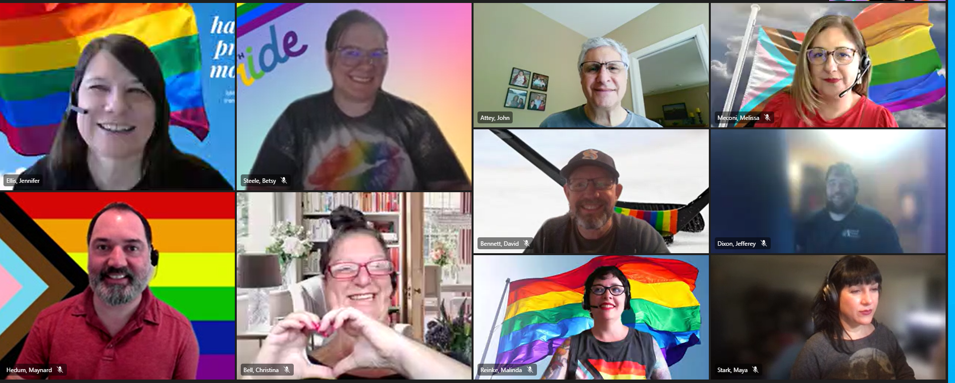 Screenshot of people on a video call celebrating Pride