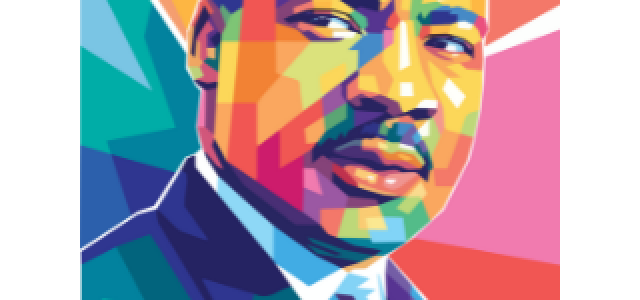 A rainbow digital painting of Dr. Martin Luther King, Jr. 
