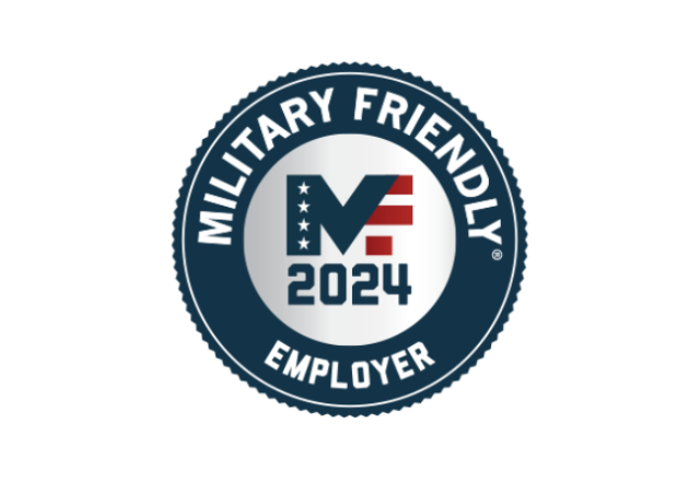 Badge that says "Military Friendly Employer 2024"