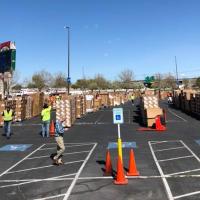 Volunteers in the parking lot of the Utah Food Bank