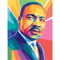 A rainbow digital painting of Dr. Martin Luther King, Jr. 